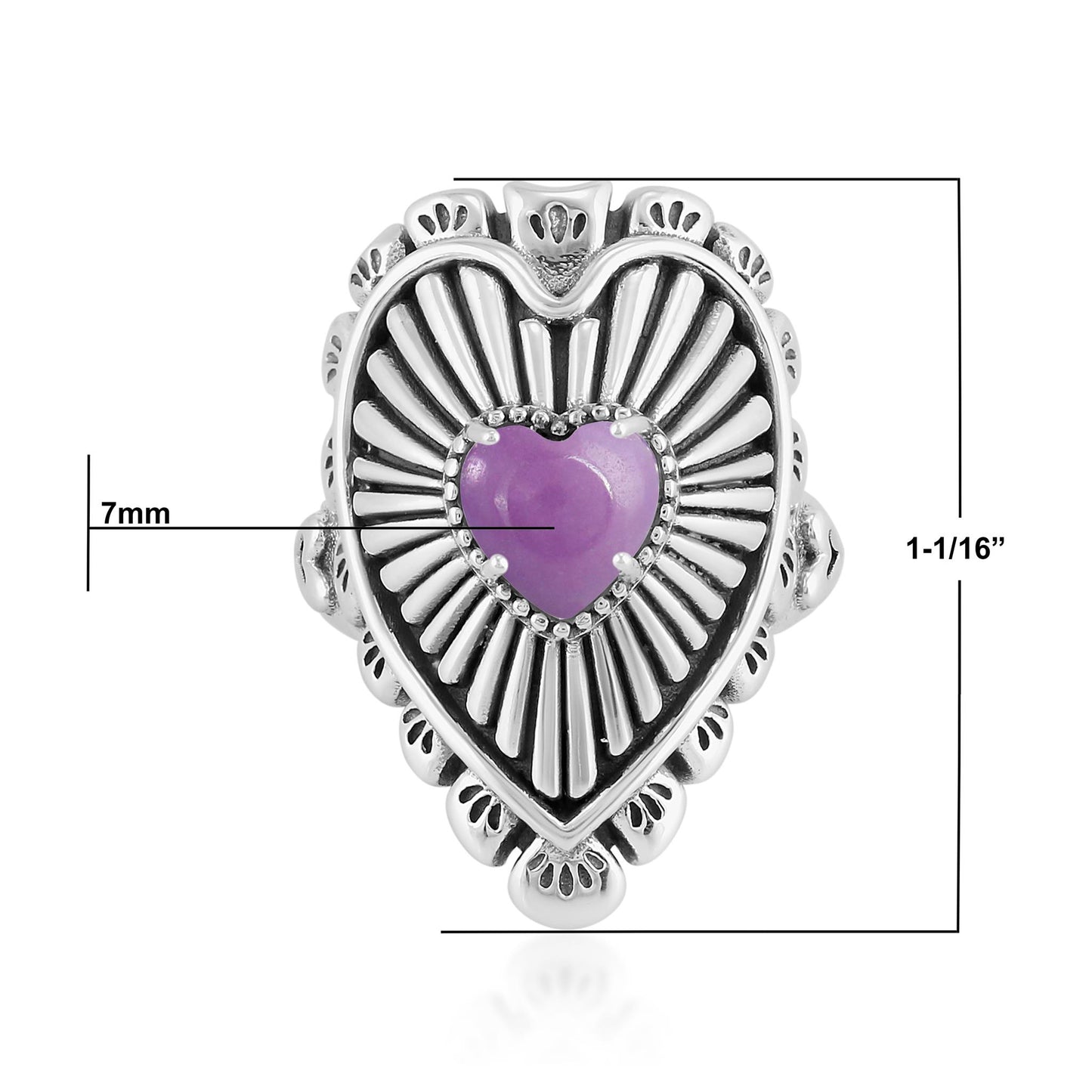 Sterling Silver Phosphosiderite Bold Heart Ring, Sizes 5 to 10