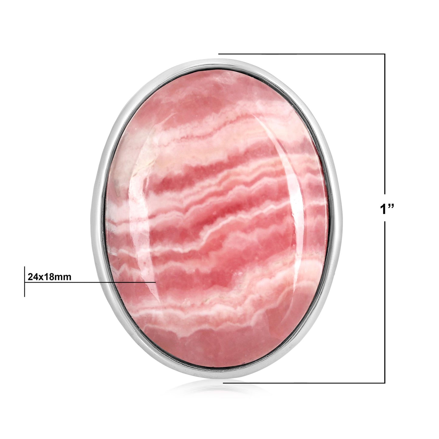 Sterling Silver Rhodochrosite Bold Oval Bezel Set Ring
