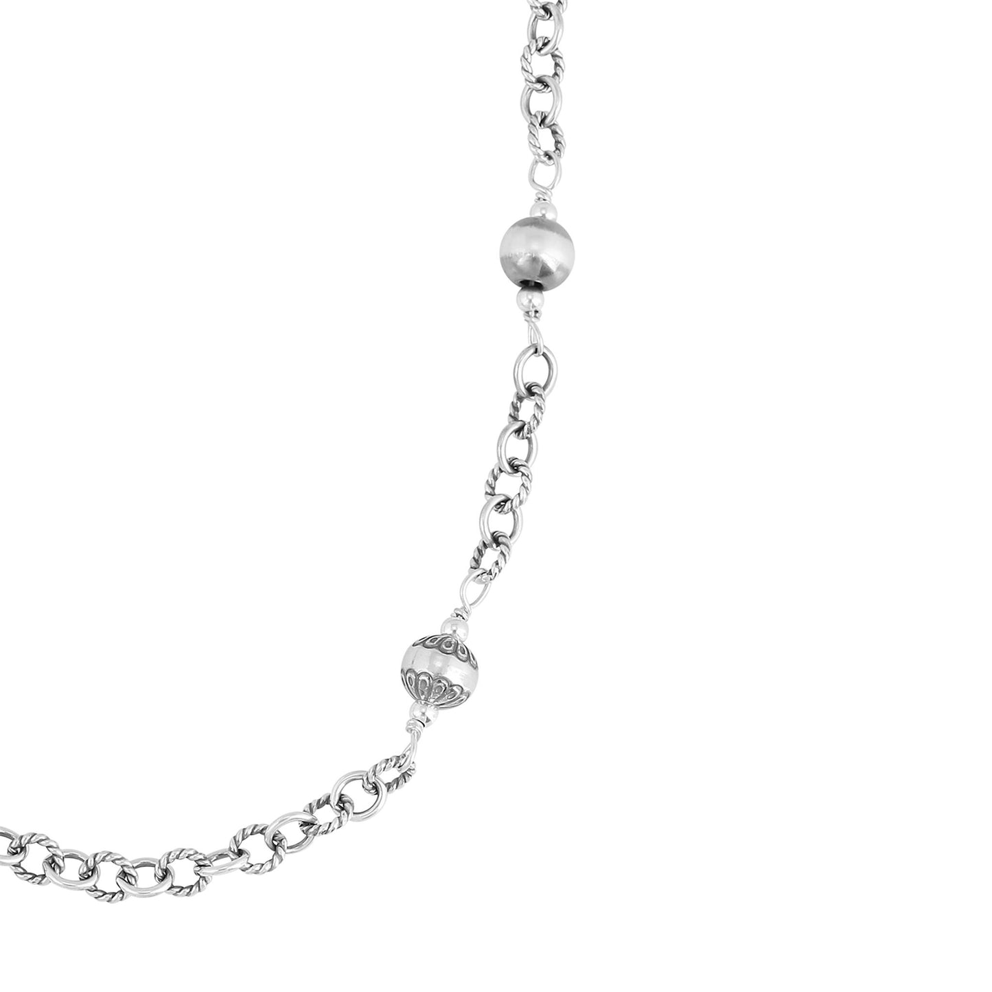 Sterling Silver Bead and Textured Oval Necklace