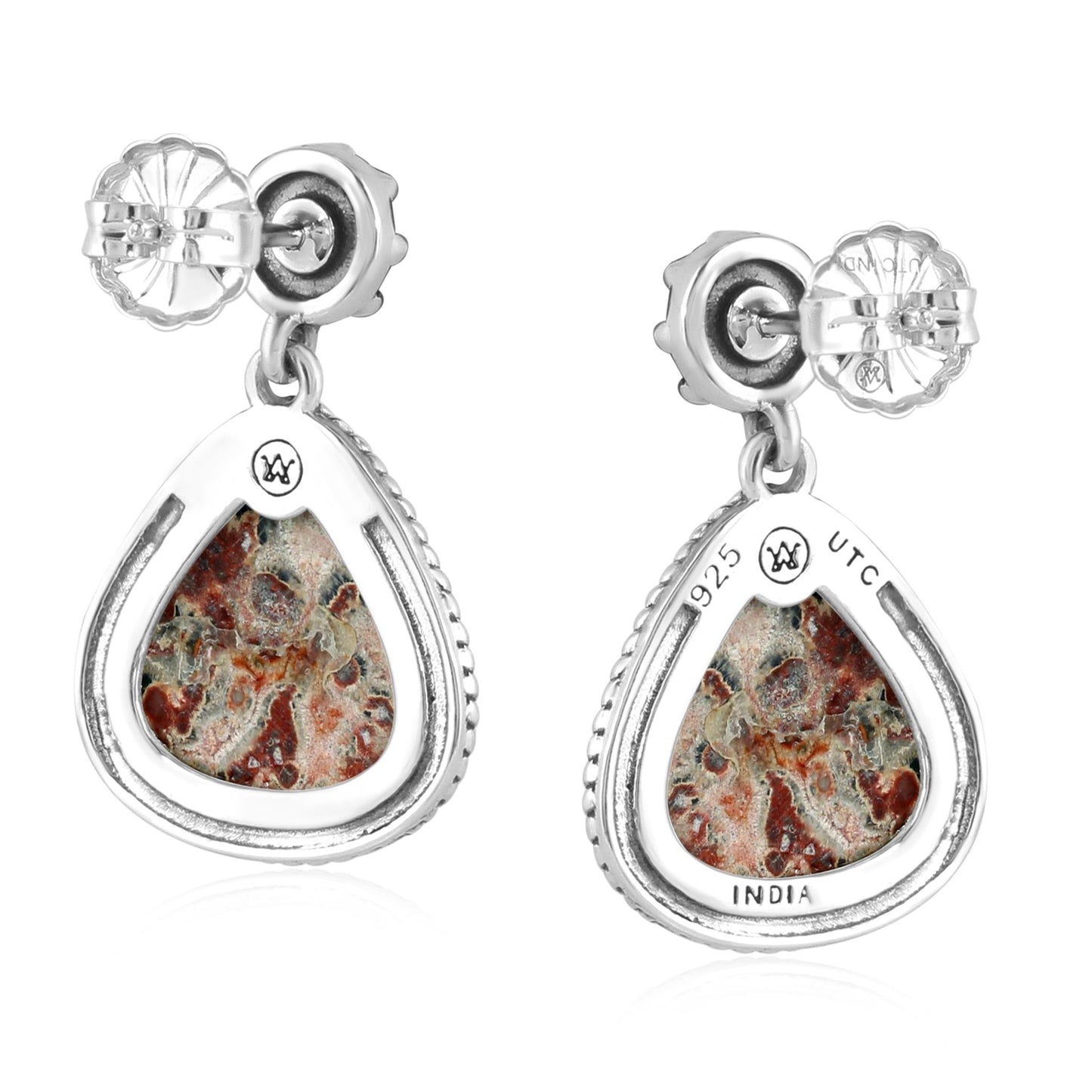 Sterling Silver Leopard Jasper Trillion Cut Post Earrings