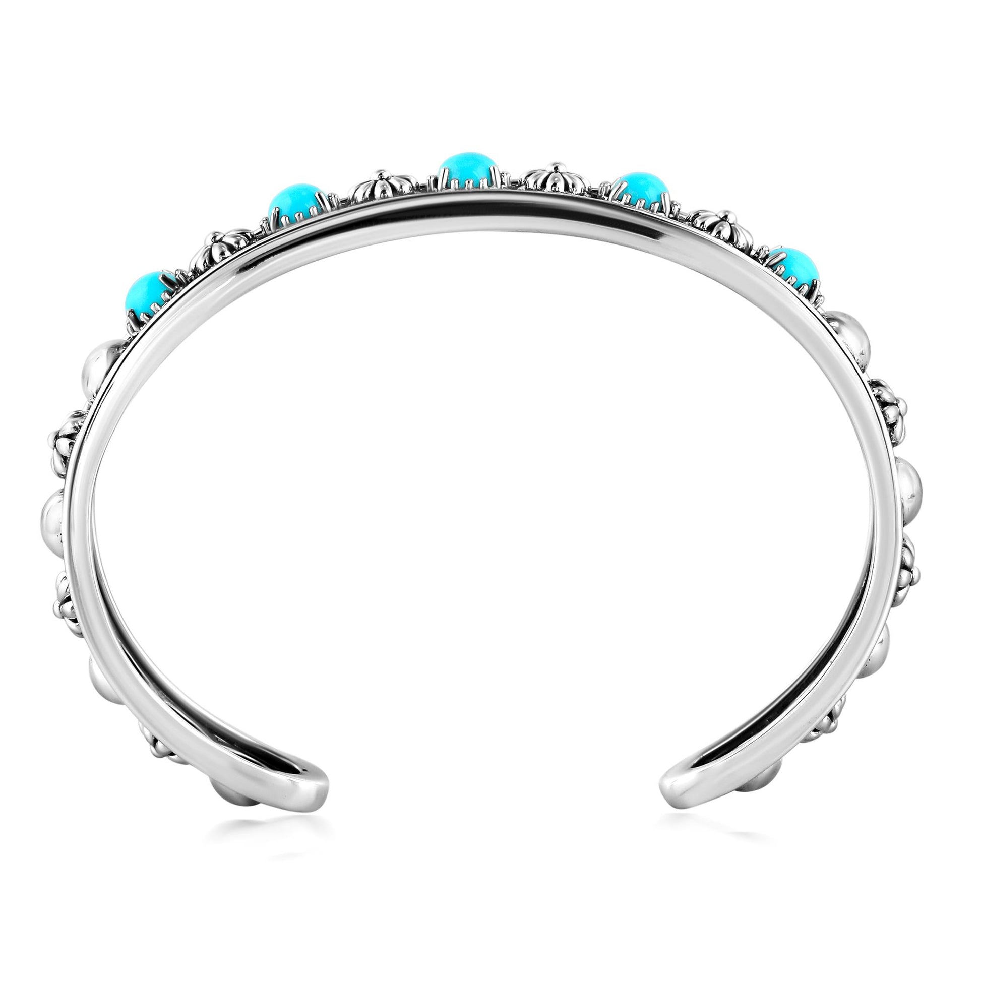 Sterling Silver Sleeping Beauty Turquoise Concha Flower Narrow Cuff Bracelet