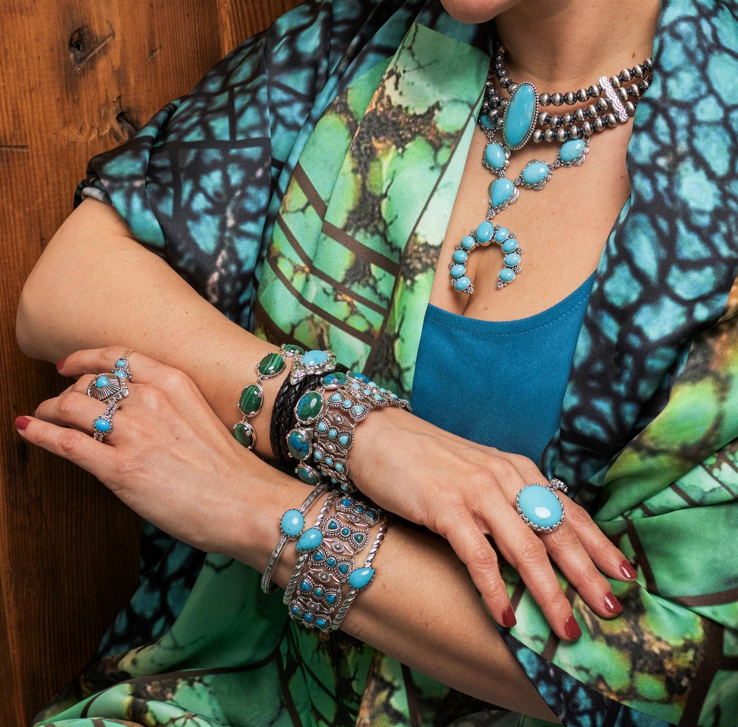 EXCLUSIVELY OURS! Sterling Silver Kingman Turquoise Round and Trillion Cut Link Bracelet, Sizes Small to Large