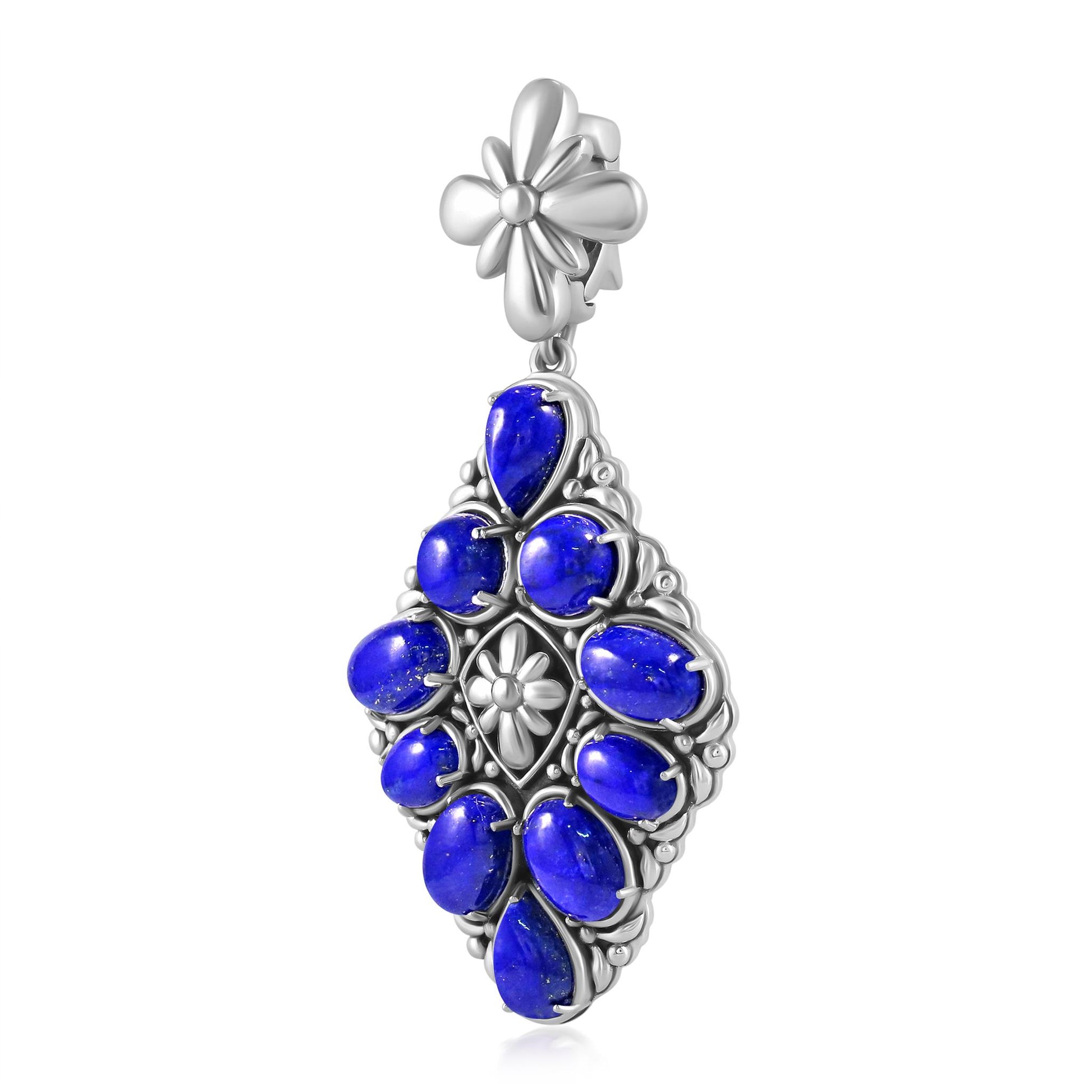Sterling Silver Lapis Diamond Shaped Cluster Pendant Enhancer