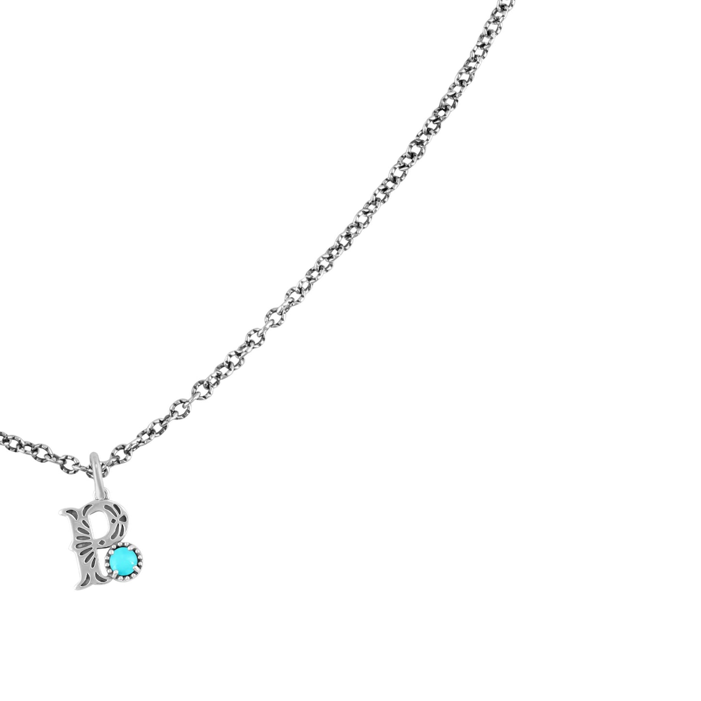 Sterling Silver Sleeping Beauty Turquoise Initial "P" Pendant and Chain Necklace, 17 to 20 Inches
