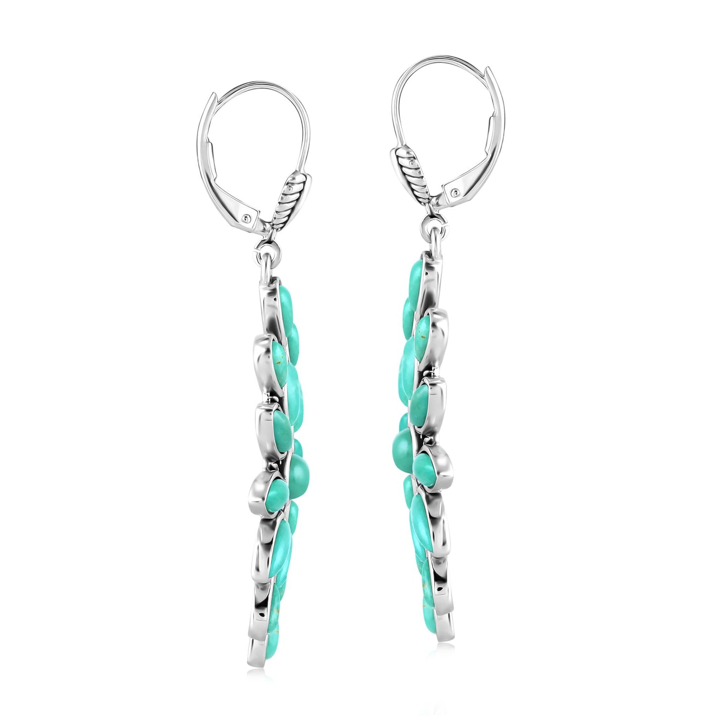 Sterling Silver Green Turquoise Cluster Dangle Earrings