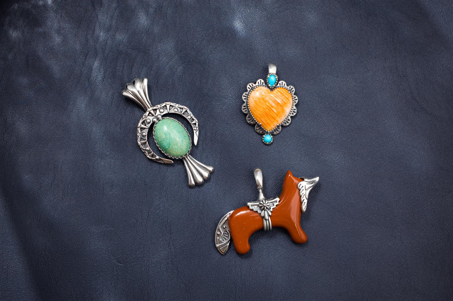 Sterling Silver Orange Spiny Oyster and Sleeping Beauty Turquoise Heart Pendant Enhancer