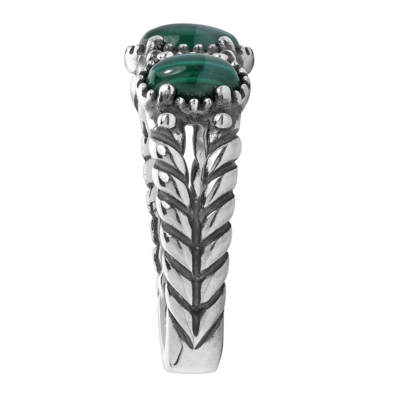 Sterling Silver Green Malachite Gemstone 3-Stone Ring, Sizes 5 to 10