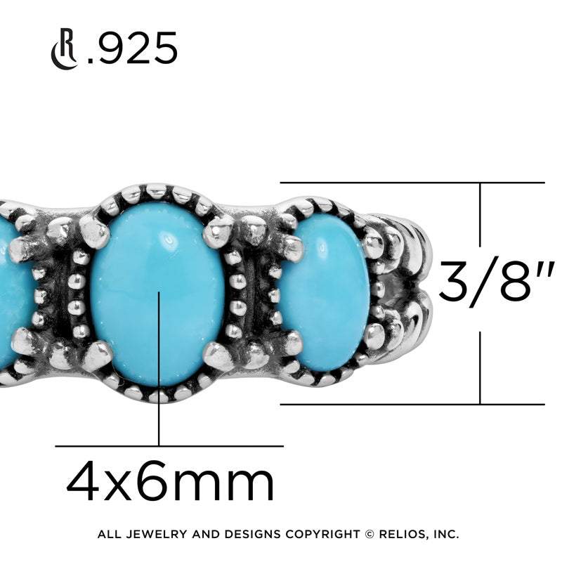 Sterling Silver Sleeping Beauty Turquoise 3-Stone Rope Ring, Sizes 5 to 10