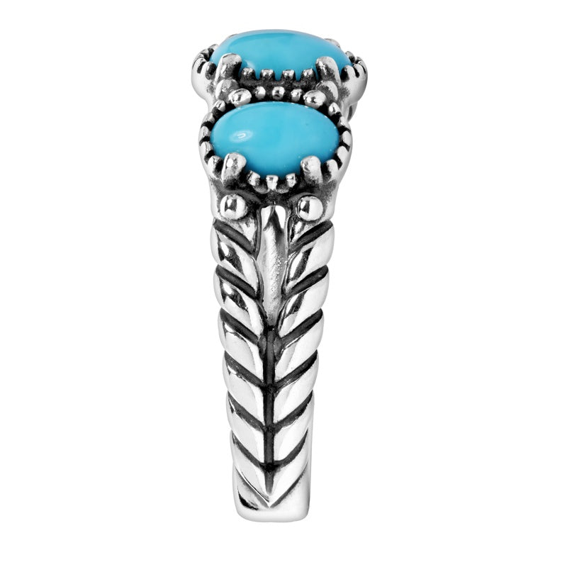 Sterling Silver Sleeping Beauty Turquoise 3-Stone Rope Ring, Sizes 5 to 10