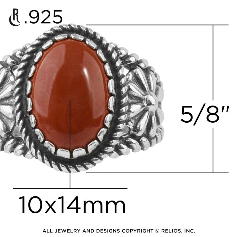 Sterling Silver Red Jasper Concha Flower Ring, Sizes 5 to 10