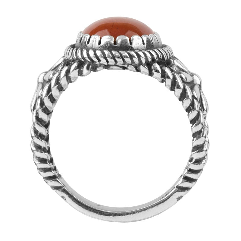 Sterling Silver Red Jasper Concha Flower Ring, Sizes 5 to 10