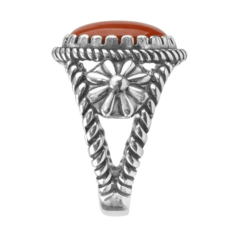 Sterling Silver Red Jasper Concha Flower Ring, Sizes 5 to 10
