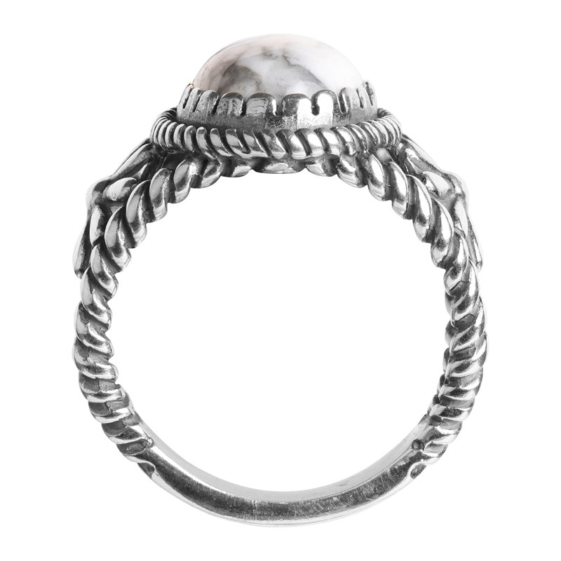 Sterling Silver White Howlite Gemstone Concha Flower Ring, Sizes 5 to 10