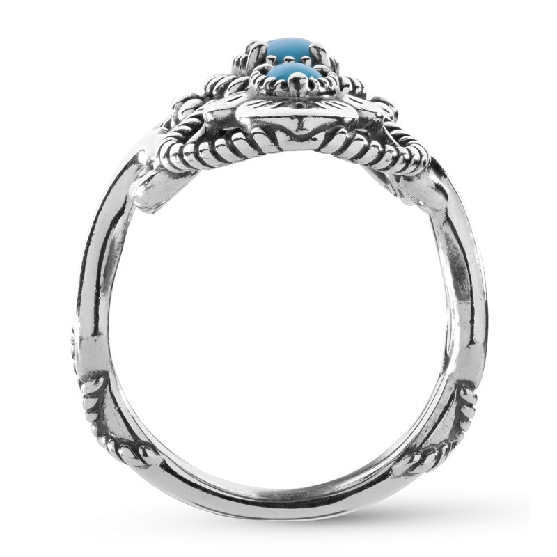 Sterling Silver Sleeping Beauty Turquoise Gemstone 3-Stone Elongated Ring Size 5 to 10