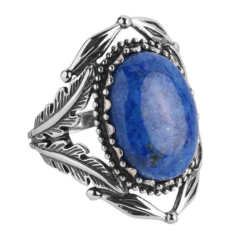Sterling Silver Blue Lapis Leaf Design Ring, Sizes 5 to 10
