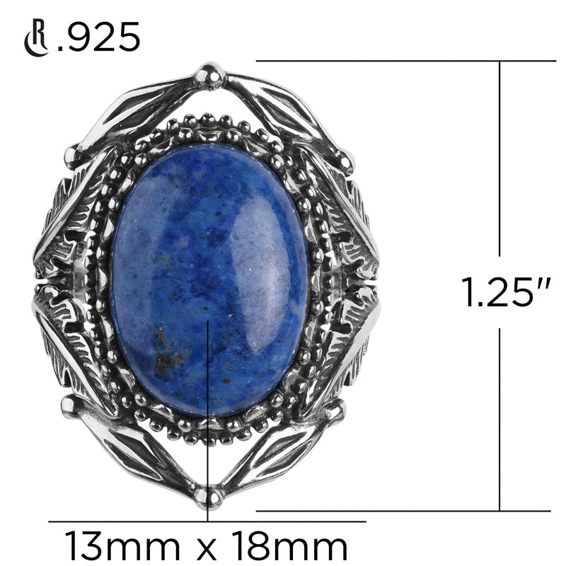 Sterling Silver Blue Lapis Leaf Design Ring, Sizes 5 to 10