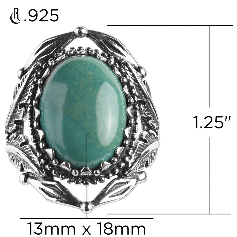 Sterling Silver Green Turquoise Leaf Design Ring, Sizes 5 to 10