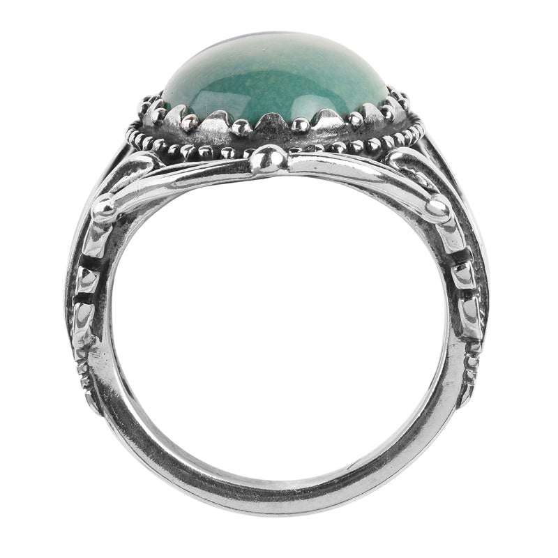 Sterling Silver Green Turquoise Leaf Design Ring, Sizes 5 to 10