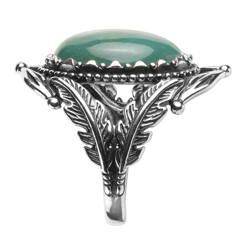 Sterling Silver Green Turquoise Leaf Design Ring, Sizes 5 to 10