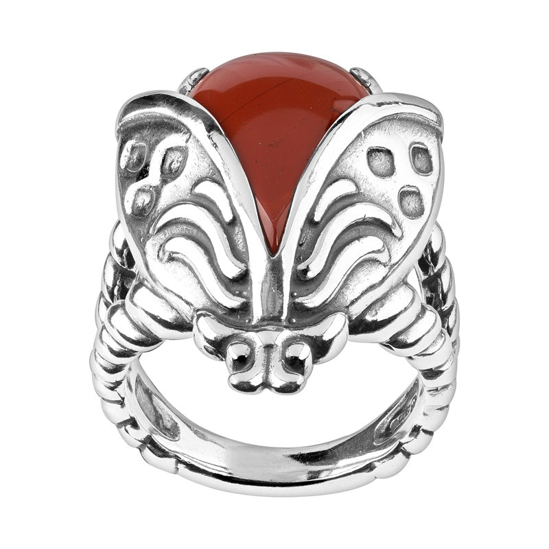 Sterling Silver Red Jasper Gemstone Ladybug Ring Size 5 to 10