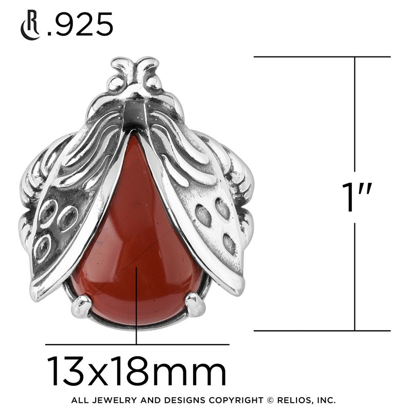 Sterling Silver Red Jasper Gemstone Ladybug Ring Size 5 to 10