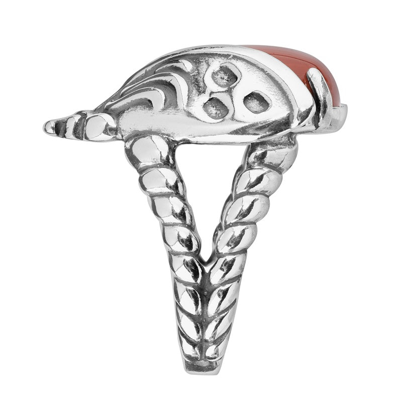 Sterling Silver Red Jasper Gemstone Ladybug Ring Size 5 to 10