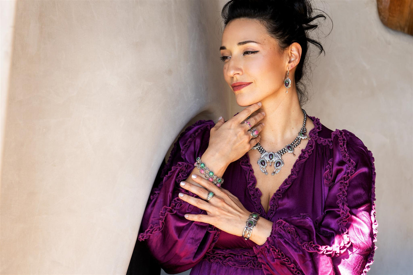 Sterling Silver Rhodonite 3-Stone Ring, Sizes 5 to 11