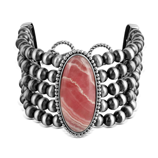 Sterling Silver Oval Rhodochrosite Oval Cut Beaded Toggle Bracelet