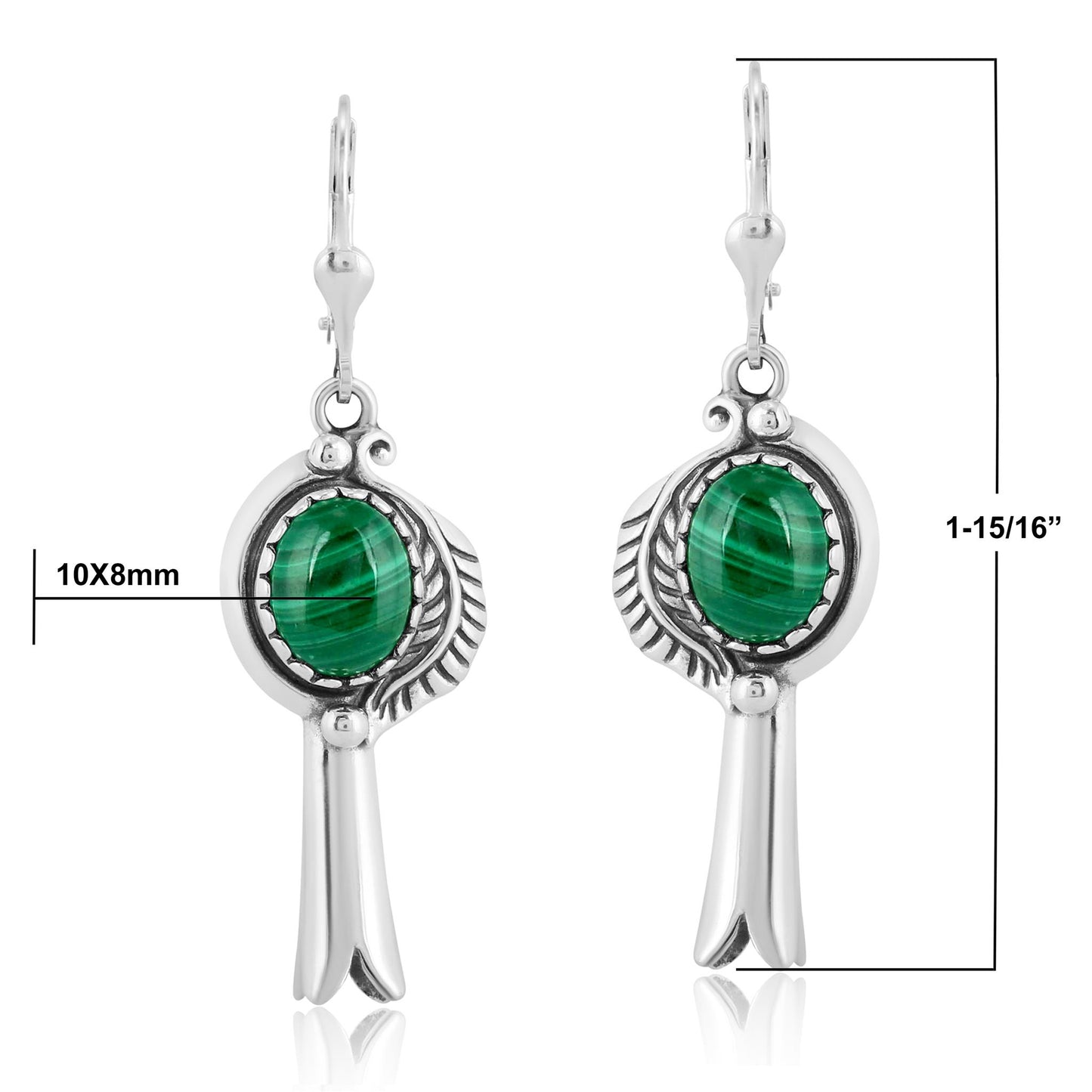 EXCLUSIVELY OURS! Sterling Silver Malachite Leaf and Squash Blossom Design Dangle Earrings