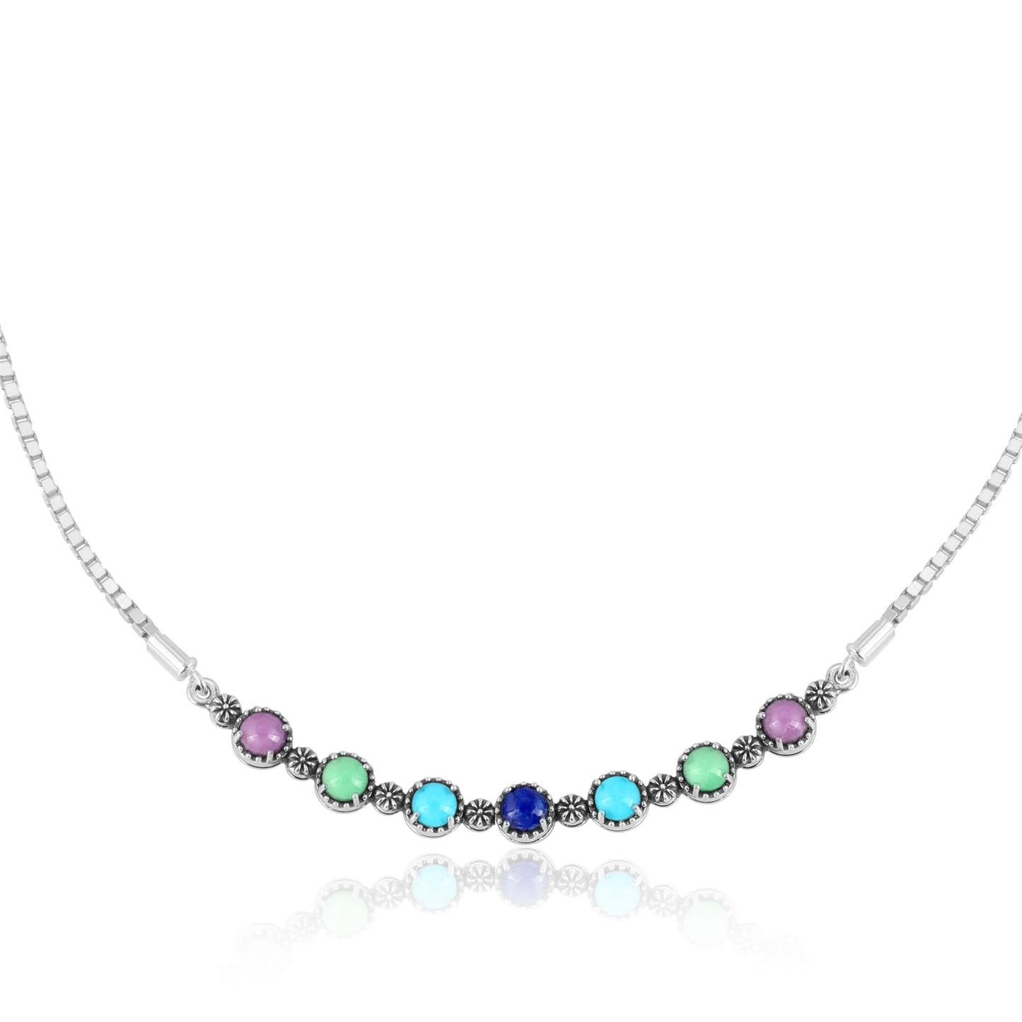 Sterling Silver Phosphosiderite, Turquoise, Variscite and Lapis Friendship Plaque Necklace