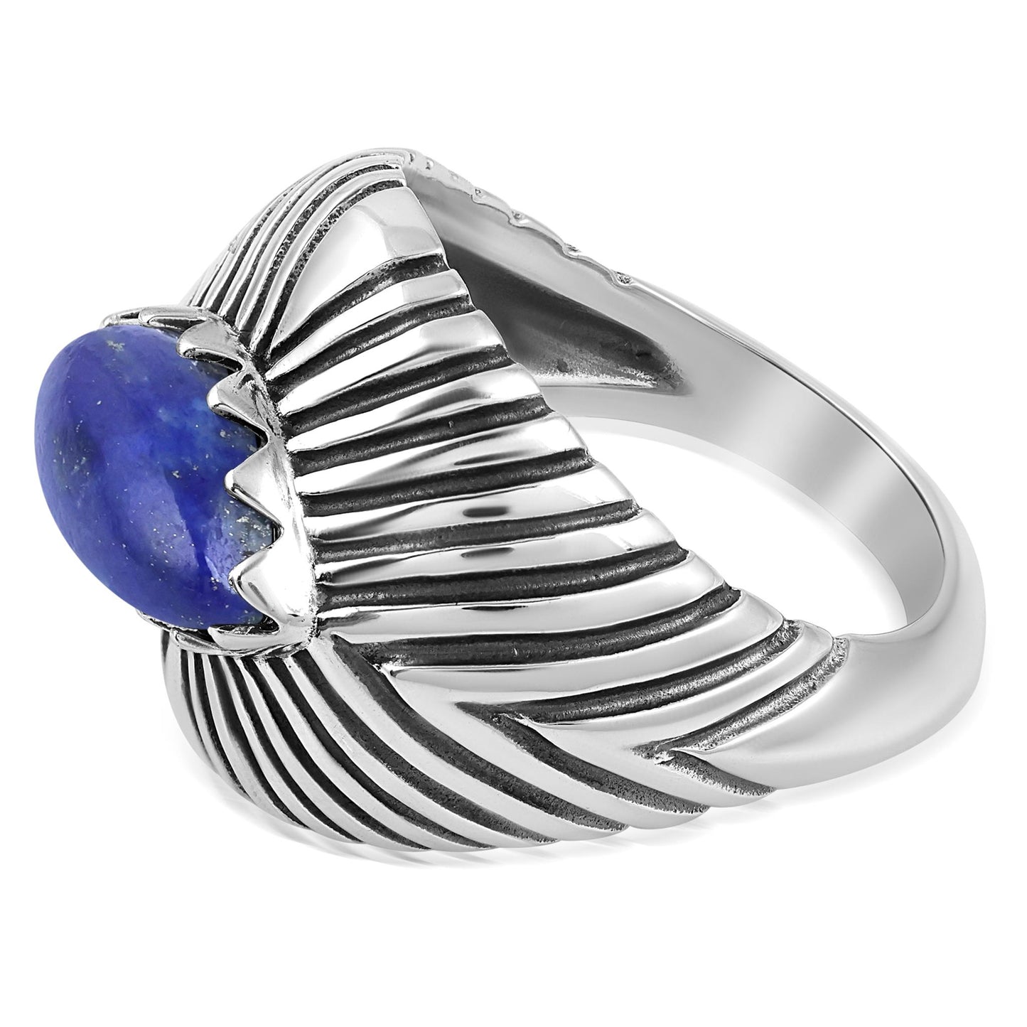 Sterling Silver Lapis Marquise Gemstone Ribbed Ring