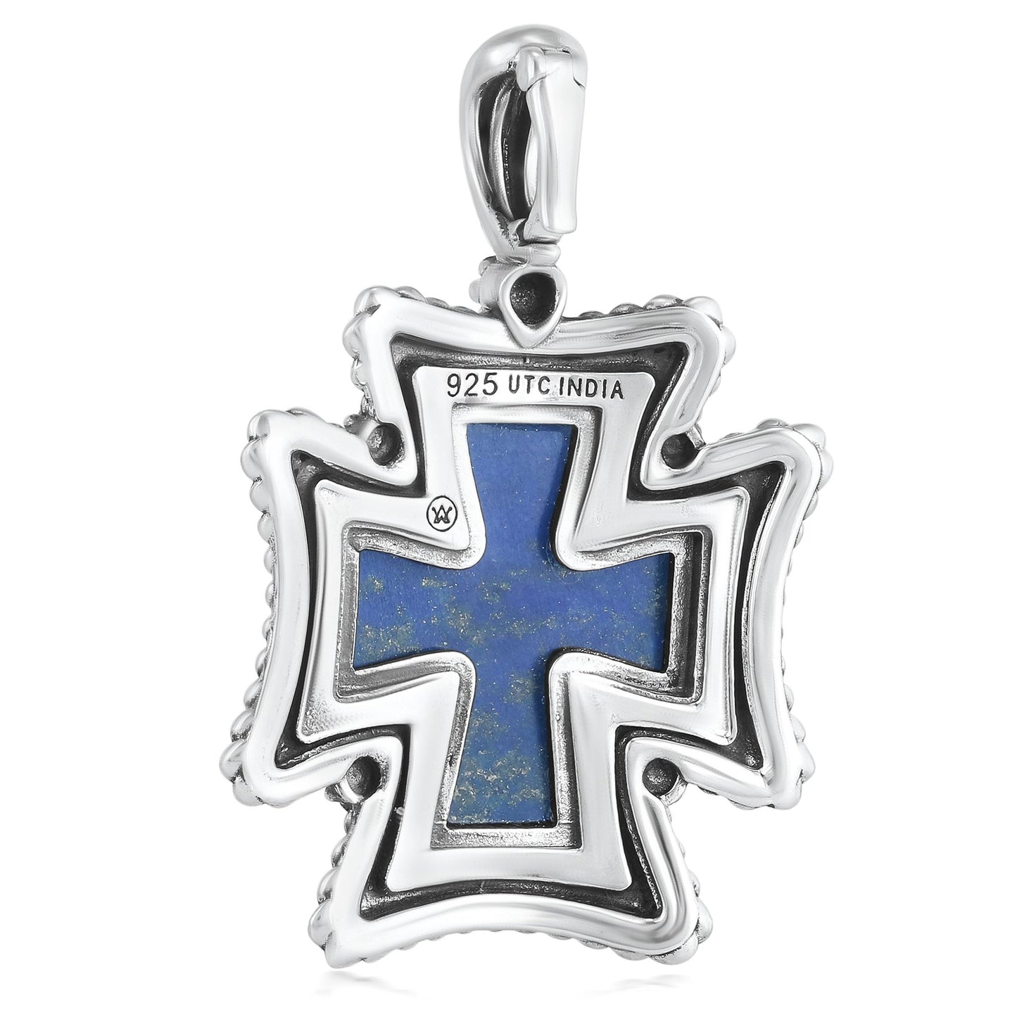 Sterling Silver Lapis Rope Detail Cross Pendant Enhancer