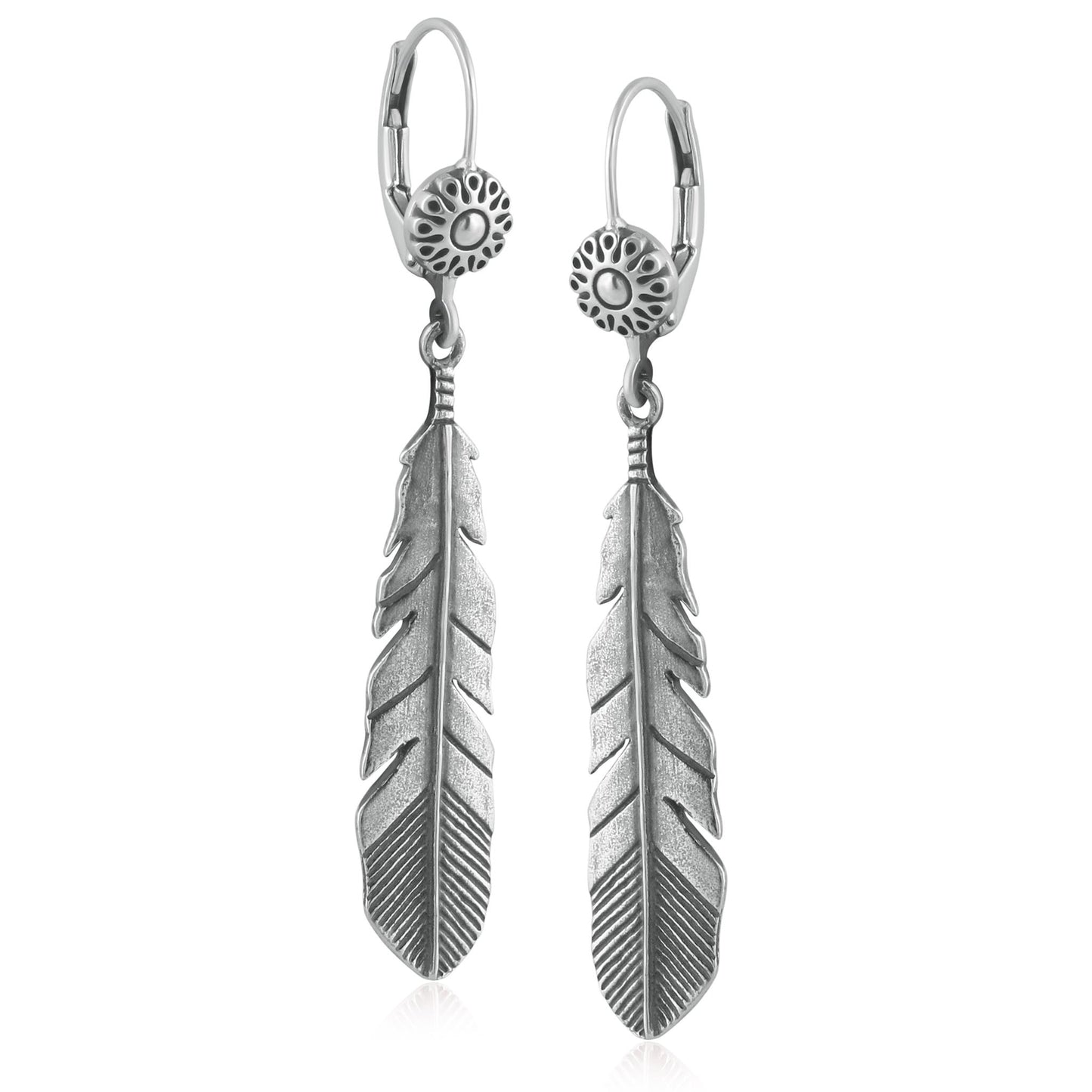 EXCLUSIVELY OURS! Sterling Silver Feather and Flower Dangle Earrings