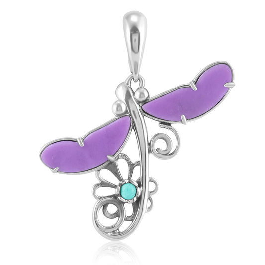 Sterling Silver Phosphosiderite and Variscite Fritz Casuse Dragonfly Pendant Enhancer
