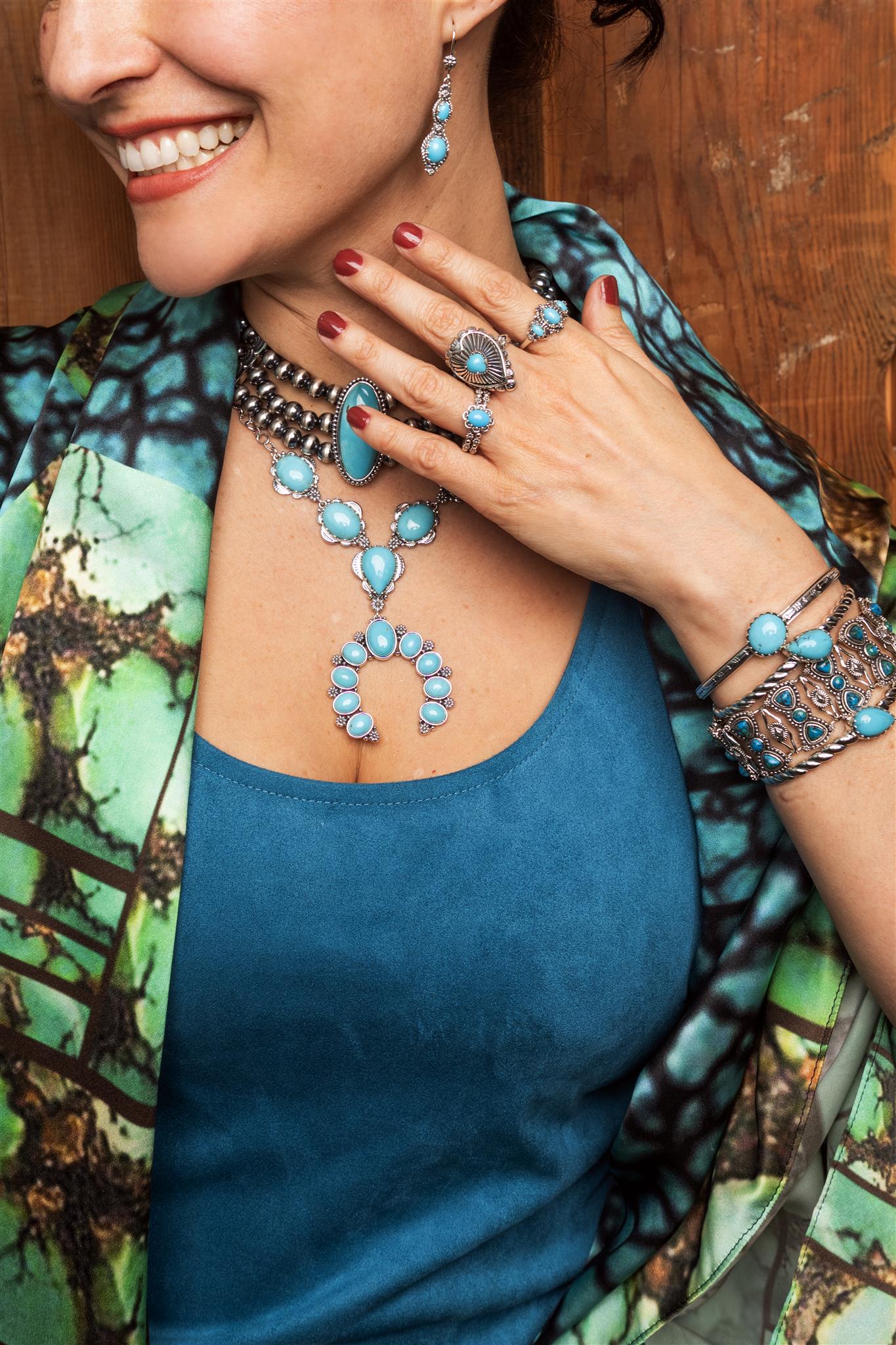 EXCLUSIVELY OURS! Sterling Silver Sleeping Beauty Turquoise Double Row Concha Flower Ring, Sizes 5 to 10