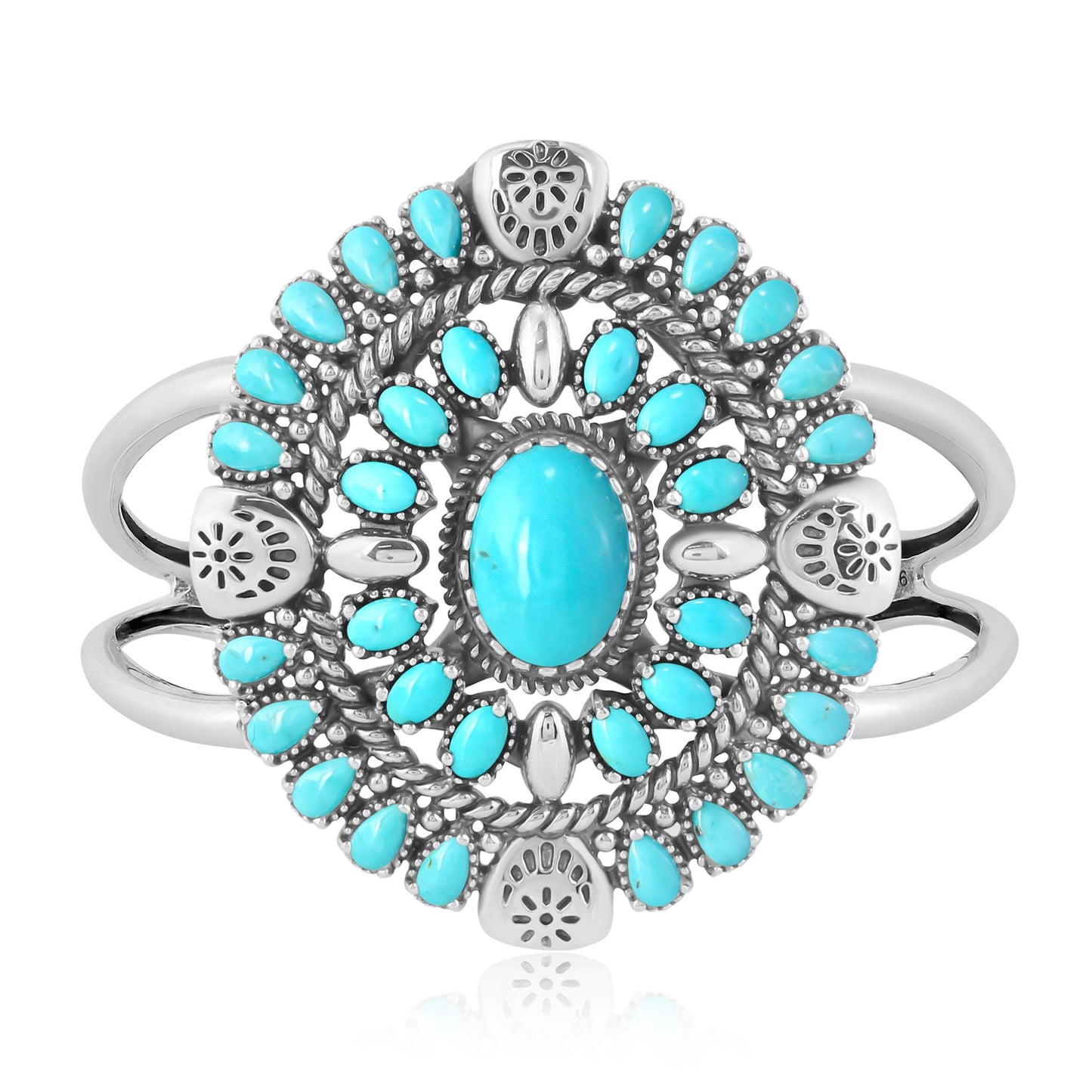EXCLUSIVELY YOURS! Sterling Silver Kingman Turquoise Oval Floral Cluster Cuff Bracelet