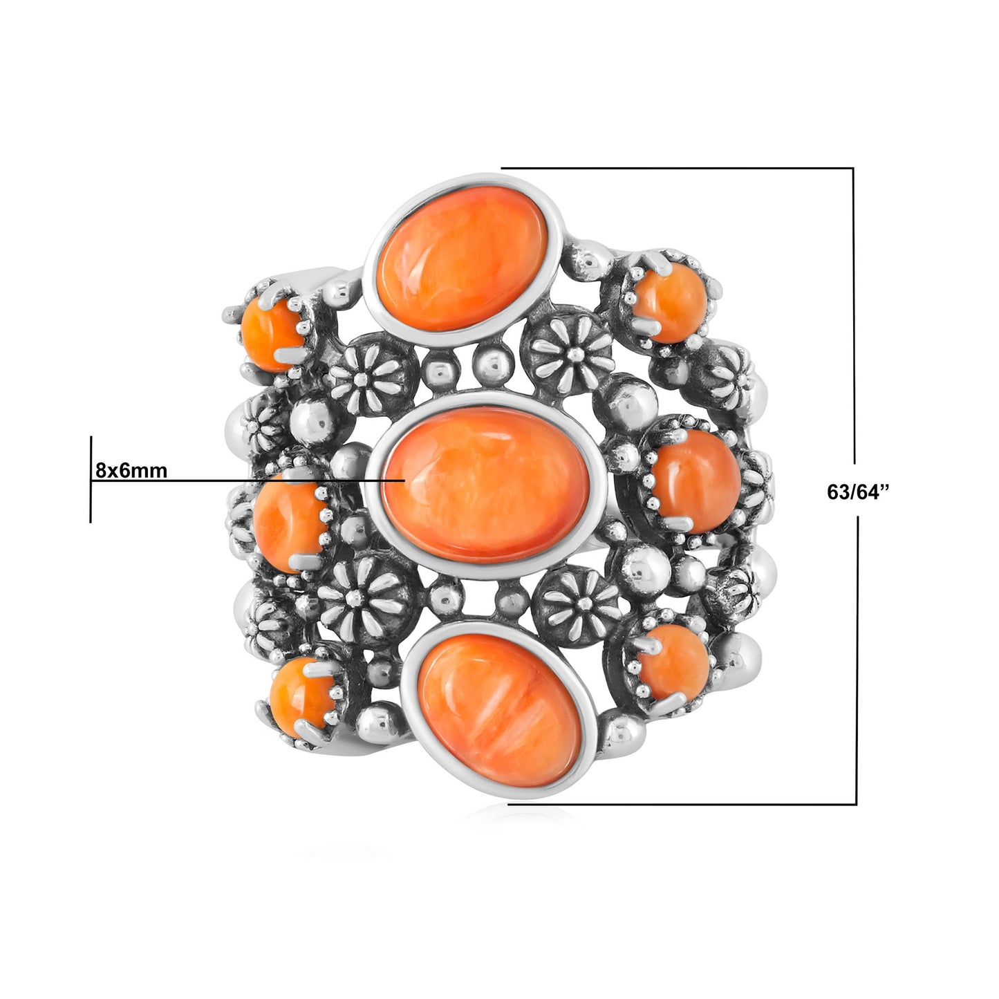 EXCLUSIVELY OURS! Sterling Silver Orange Spiny Oyster 9-Stone Cluster Ring