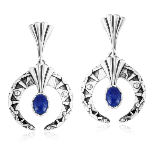 Sterling Silver Lapis Fritz Casuse Oval Gemstone Naja Earrings