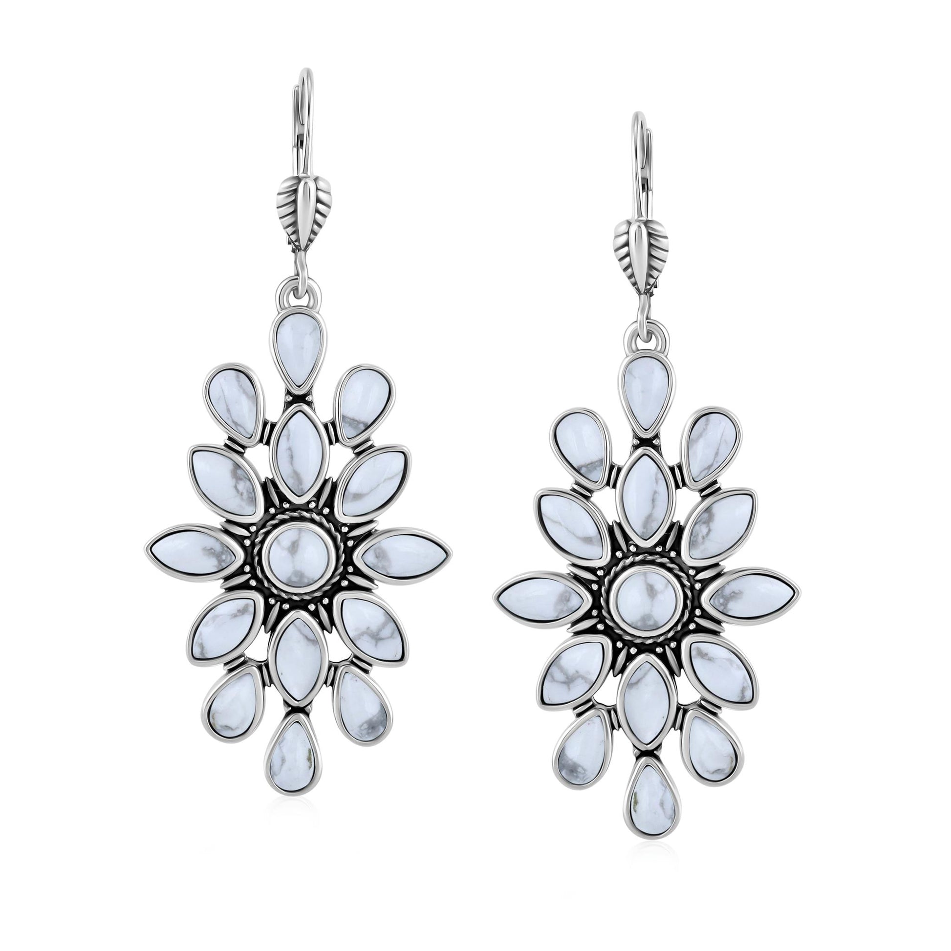 Sterling Silver White Howlite Cluster Dangle Earrings