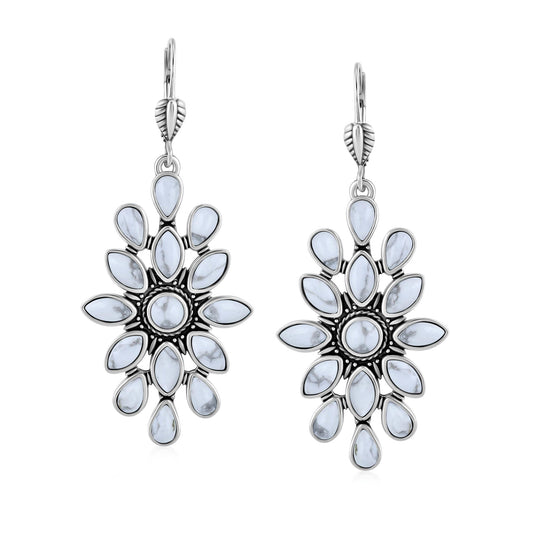 Sterling Silver White Howlite Cluster Dangle Earrings