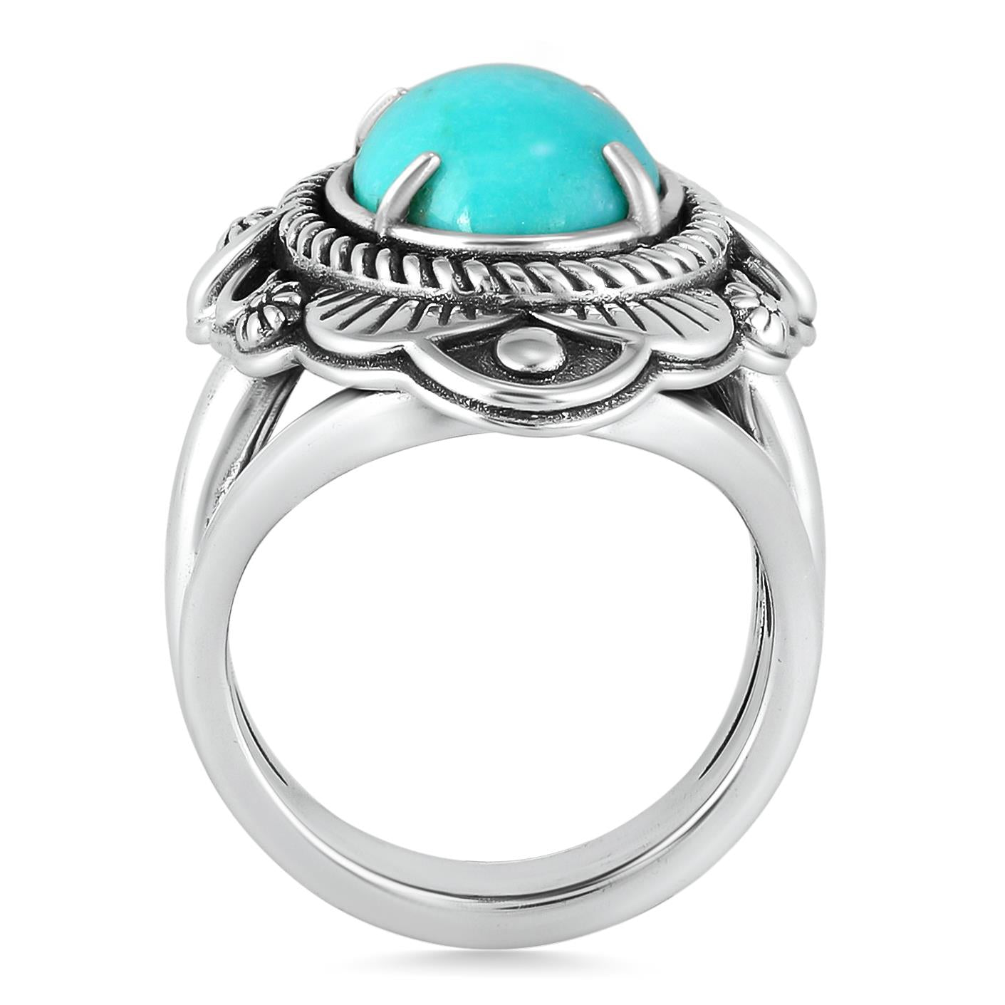 EXCLUSIVELY YOURS! Sterling Silver Kingman Turquoise Oval Scalloped Frame Ring