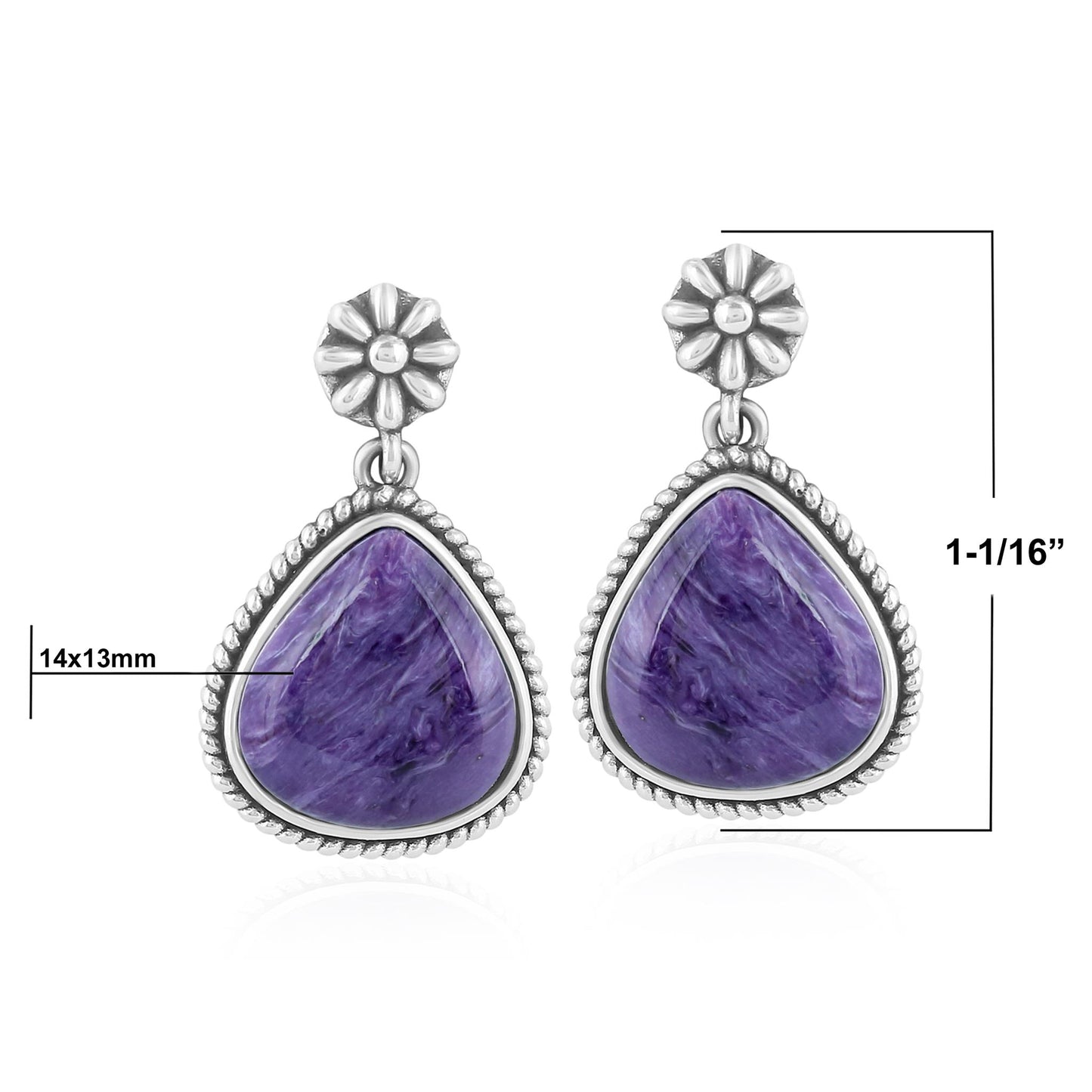 Sterling Silver Charoite Trillion Cut Post Earrings