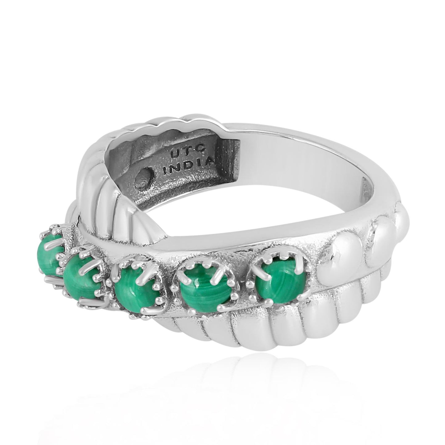 Sterling Silver Malachite Twist Band Ring