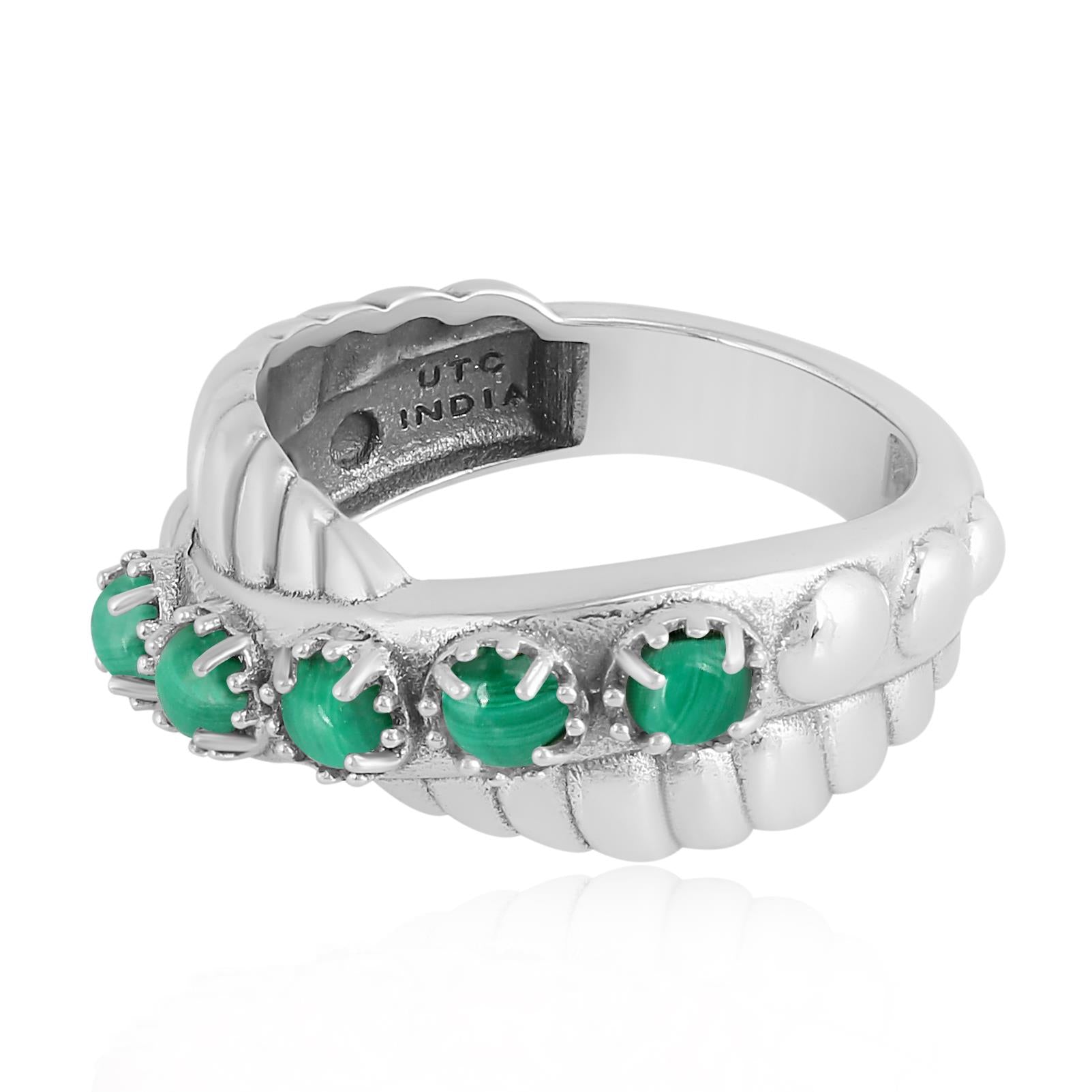 Sterling Silver Malachite Twist Band Ring