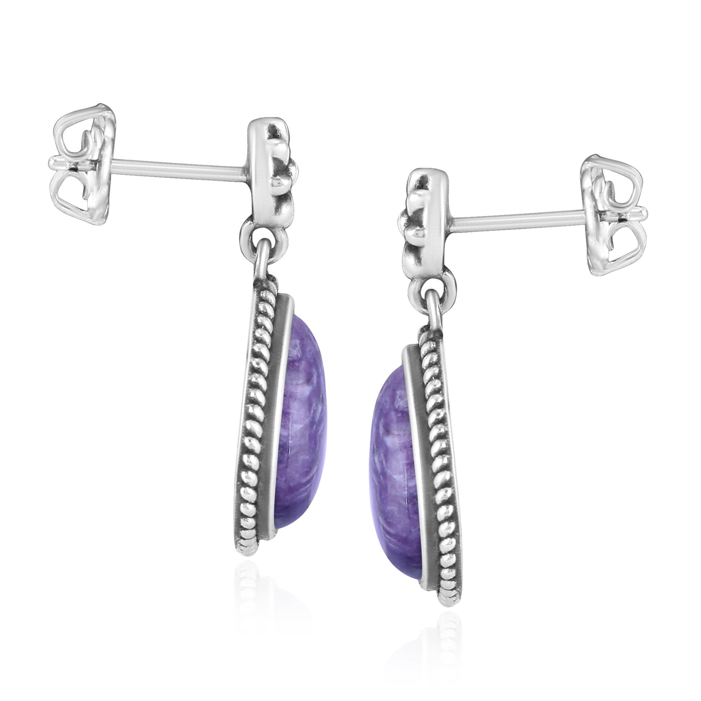 Sterling Silver Charoite Trillion Cut Post Earrings