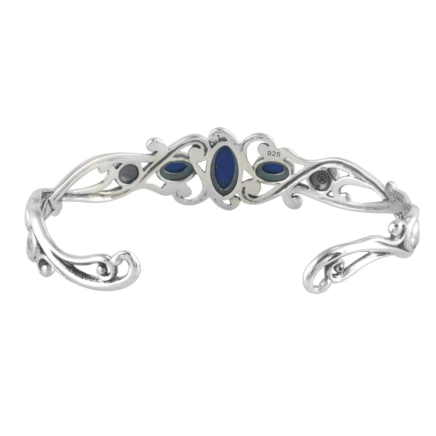 EXCLUSIVELY OURS! Sterling Silver Lapis Open Filigree Cuff Bracelet, Sizes Small to Large