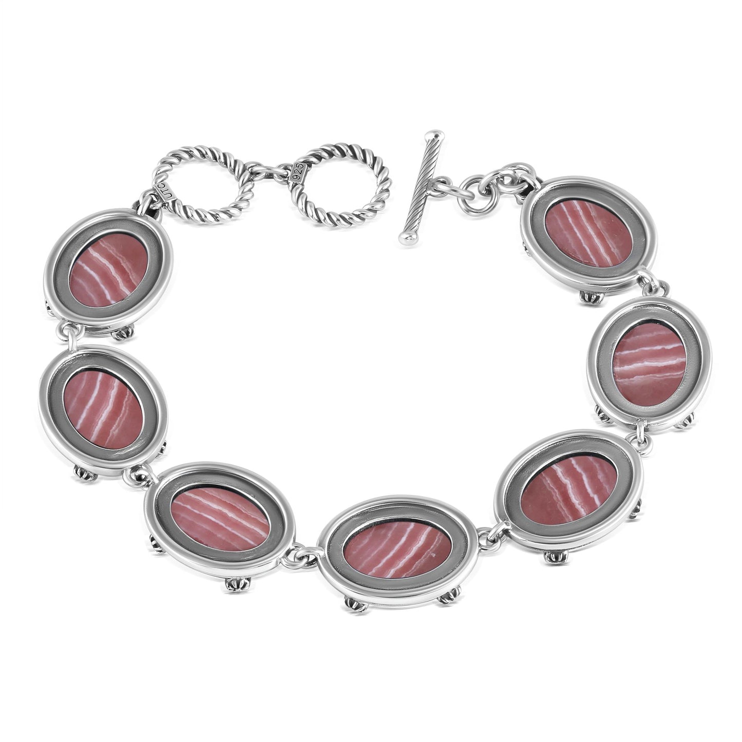 Sterling Silver Rhodochrosite Oval Cabochon Toggle Bracelet