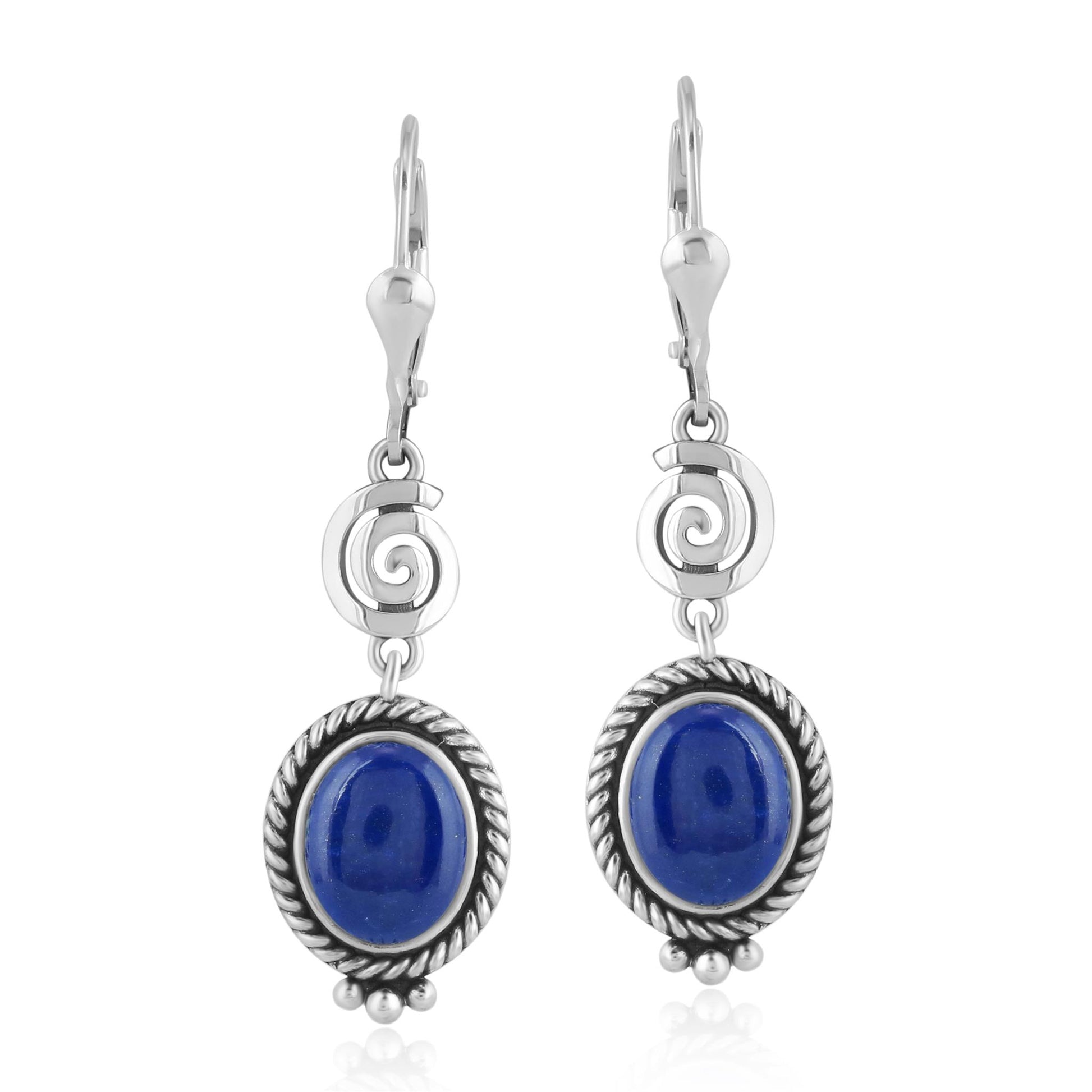 Sterling Silver Lapis Life Spiral Drop and Dangle Earrings