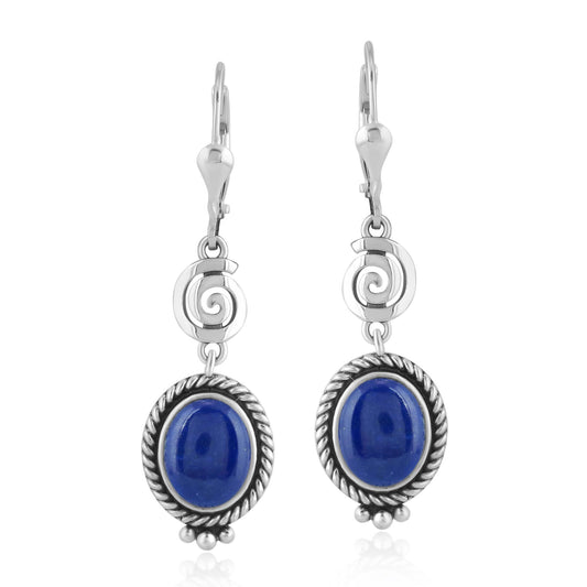 Sterling Silver Lapis Life Spiral Drop and Dangle Earrings