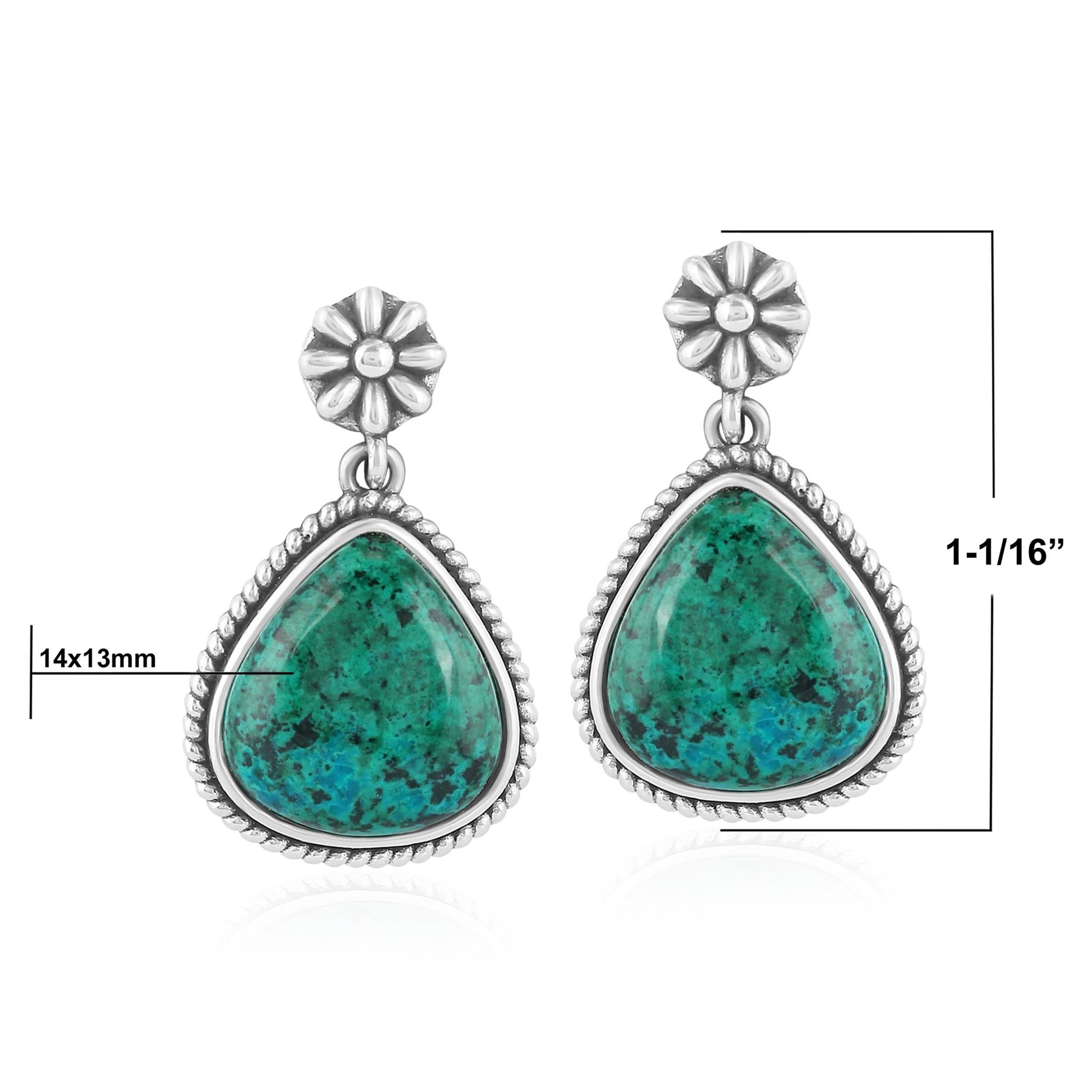 Sterling Silver Chrysocolla Trillion Cut Post Earrings